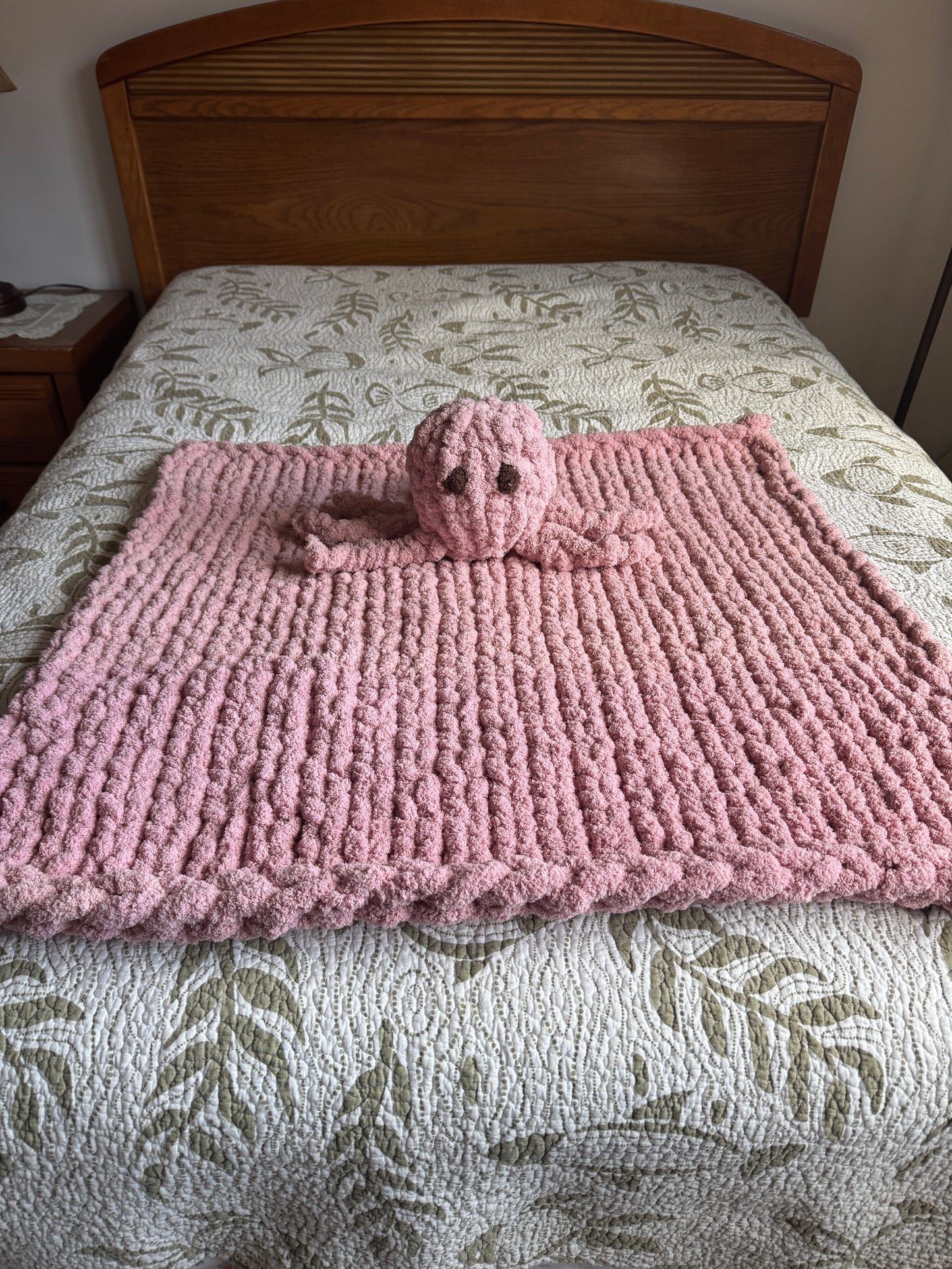 Soft Hand-Knit Baby Blanket with Plush Octopus