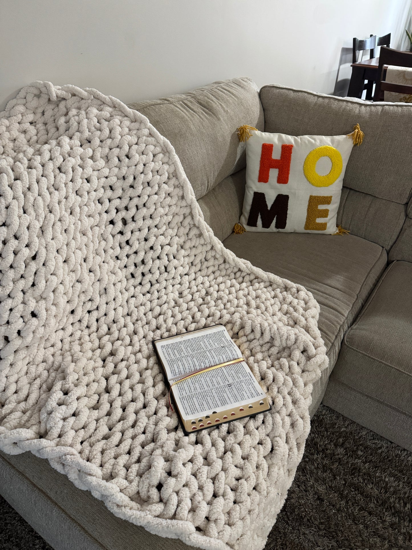 Handmade Punch Needle HOME Pillow with Tassels - Fall colors Decorative Cushion