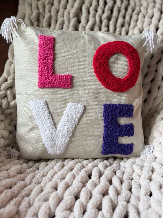 LOVE Punch Needle Pillow – Handmade Home Decor