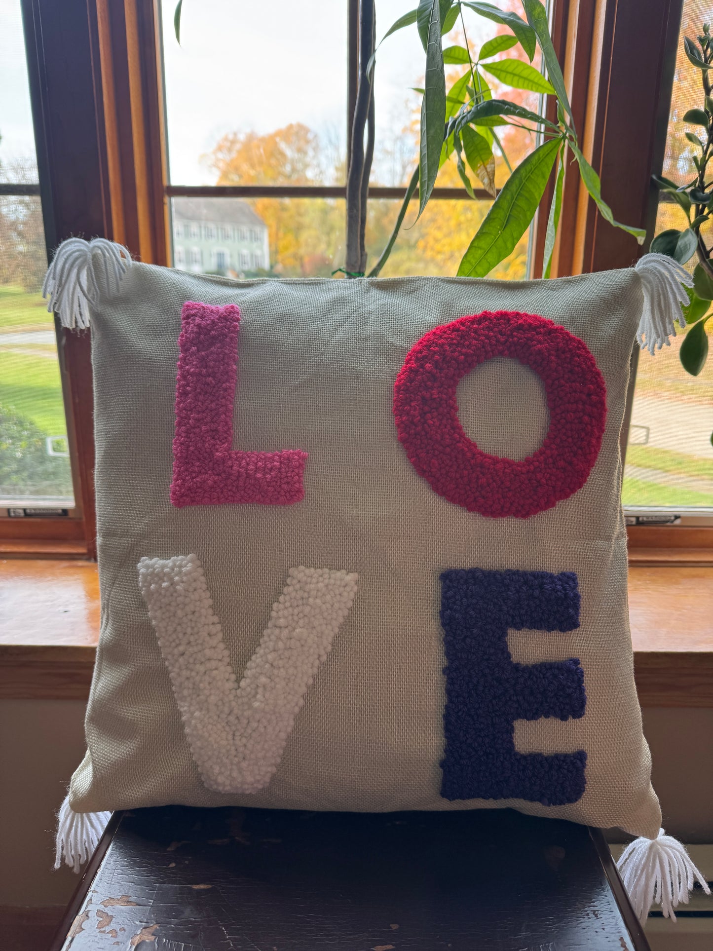 LOVE Punch Needle Pillow – Handmade Home Decor