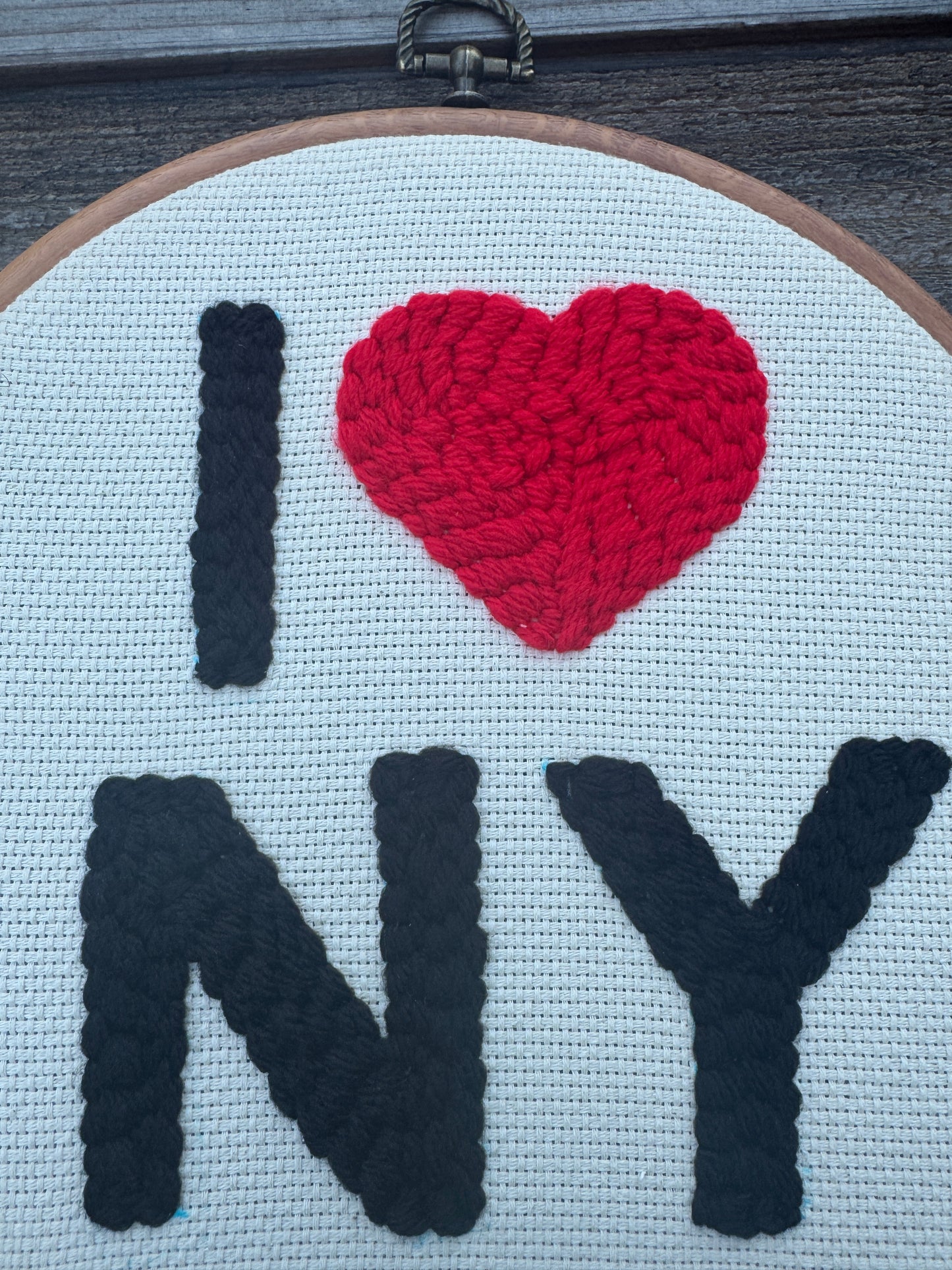 I ❤️ NY Punch Needle Wall Art – Handmade Embroidery Hoop Decor
