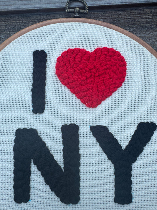 I ❤️ NY Punch Needle Wall Art – Handmade Embroidery Hoop Decor