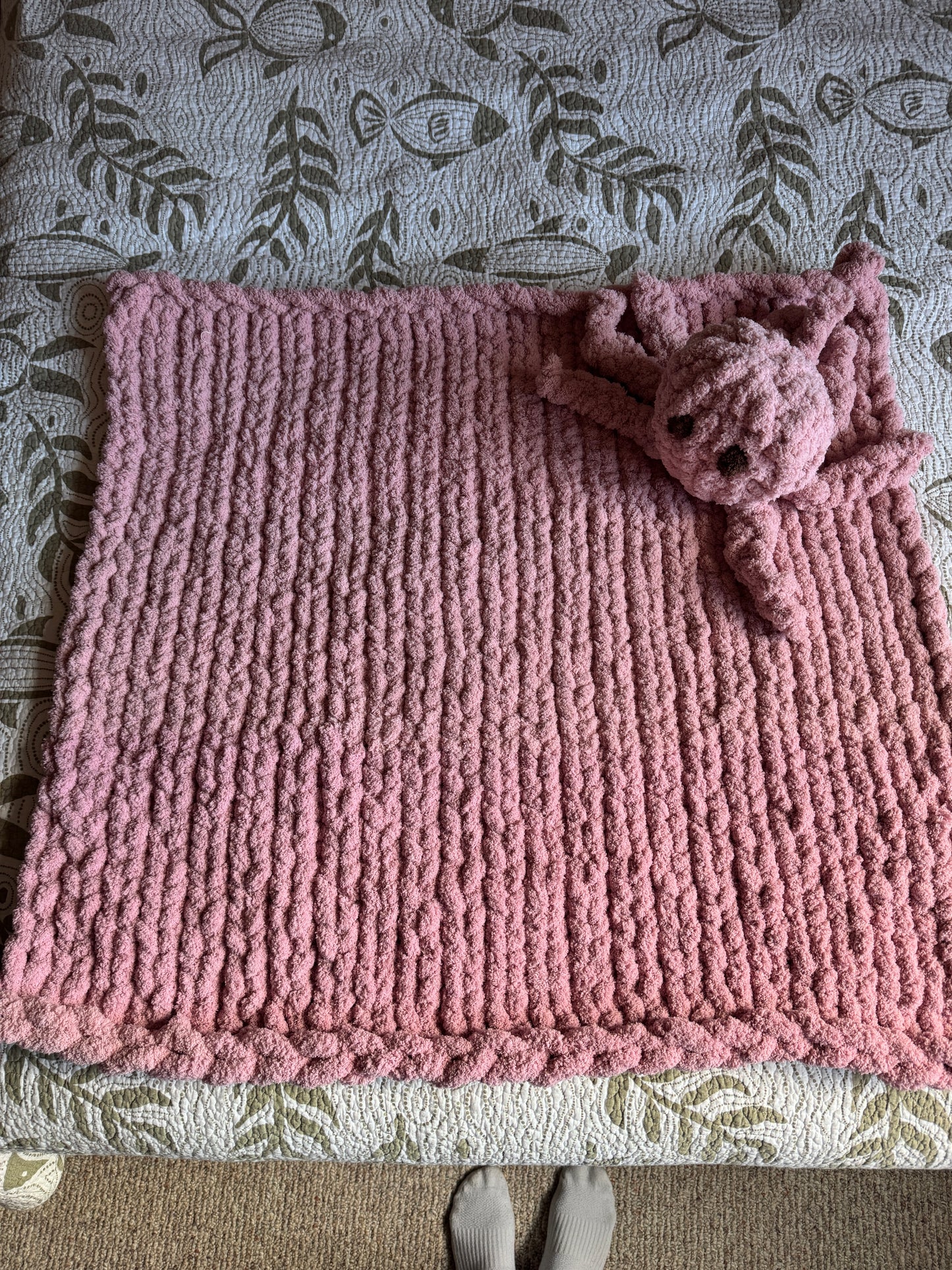 Soft Hand-Knit Baby Blanket with Plush Octopus