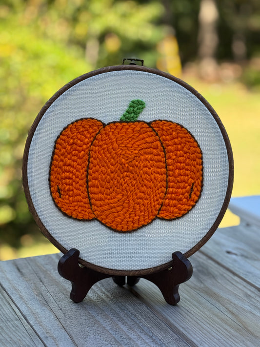 Pumpkin Punch Needle Wall Art - Handmade Fall Decor