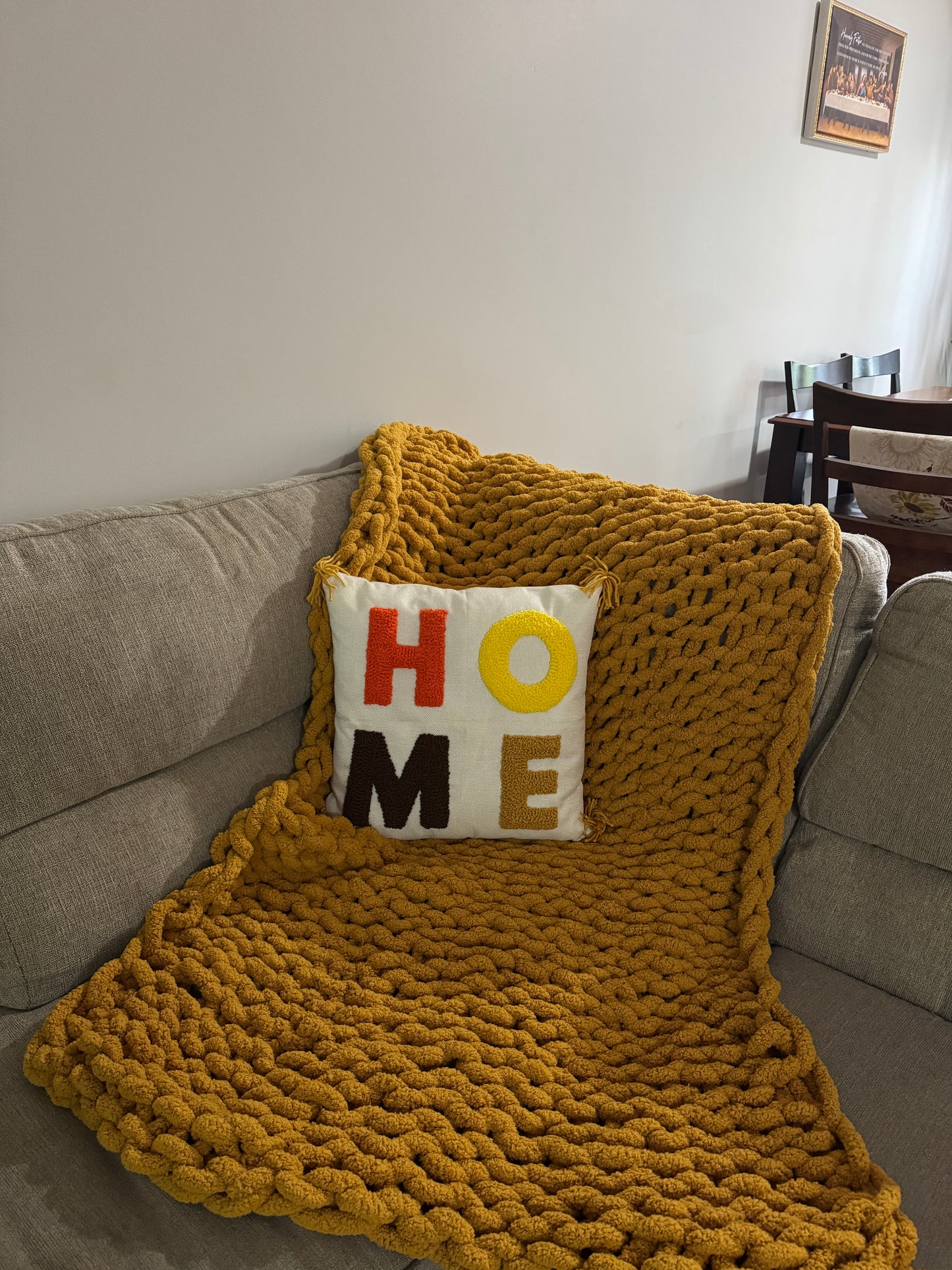 Handmade Punch Needle HOME Pillow with Tassels - Fall colors Decorative Cushion