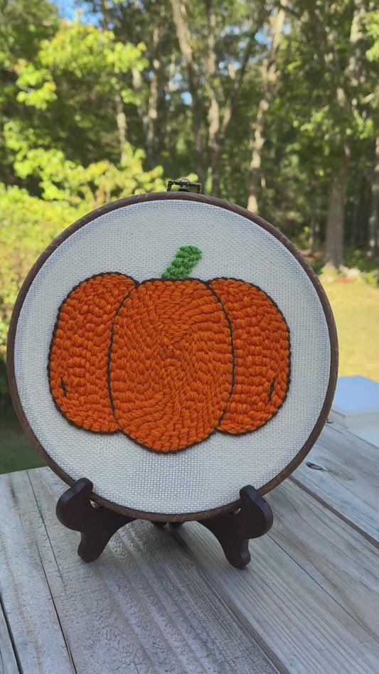 Pumpkin Punch Needle Wall Art - Handmade Fall Decor